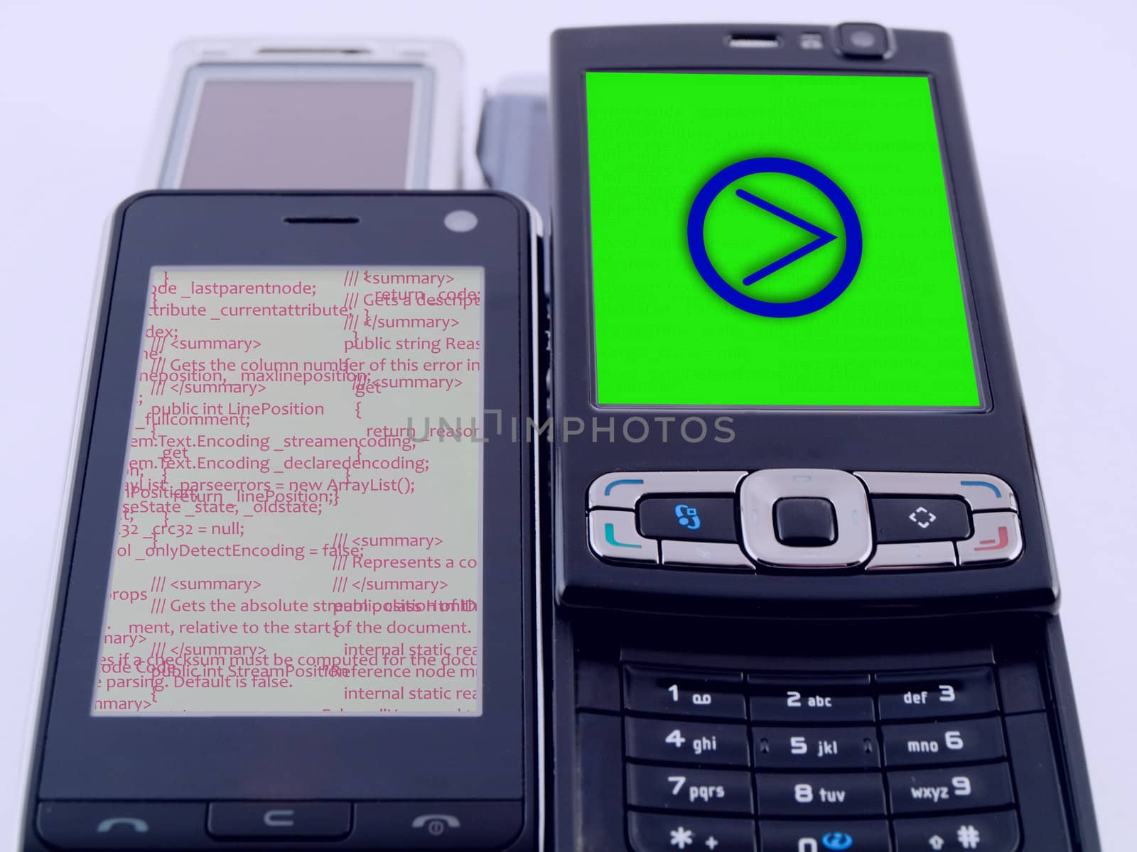 Two Modern Mobile Phones PDA Showing Source Code Programming