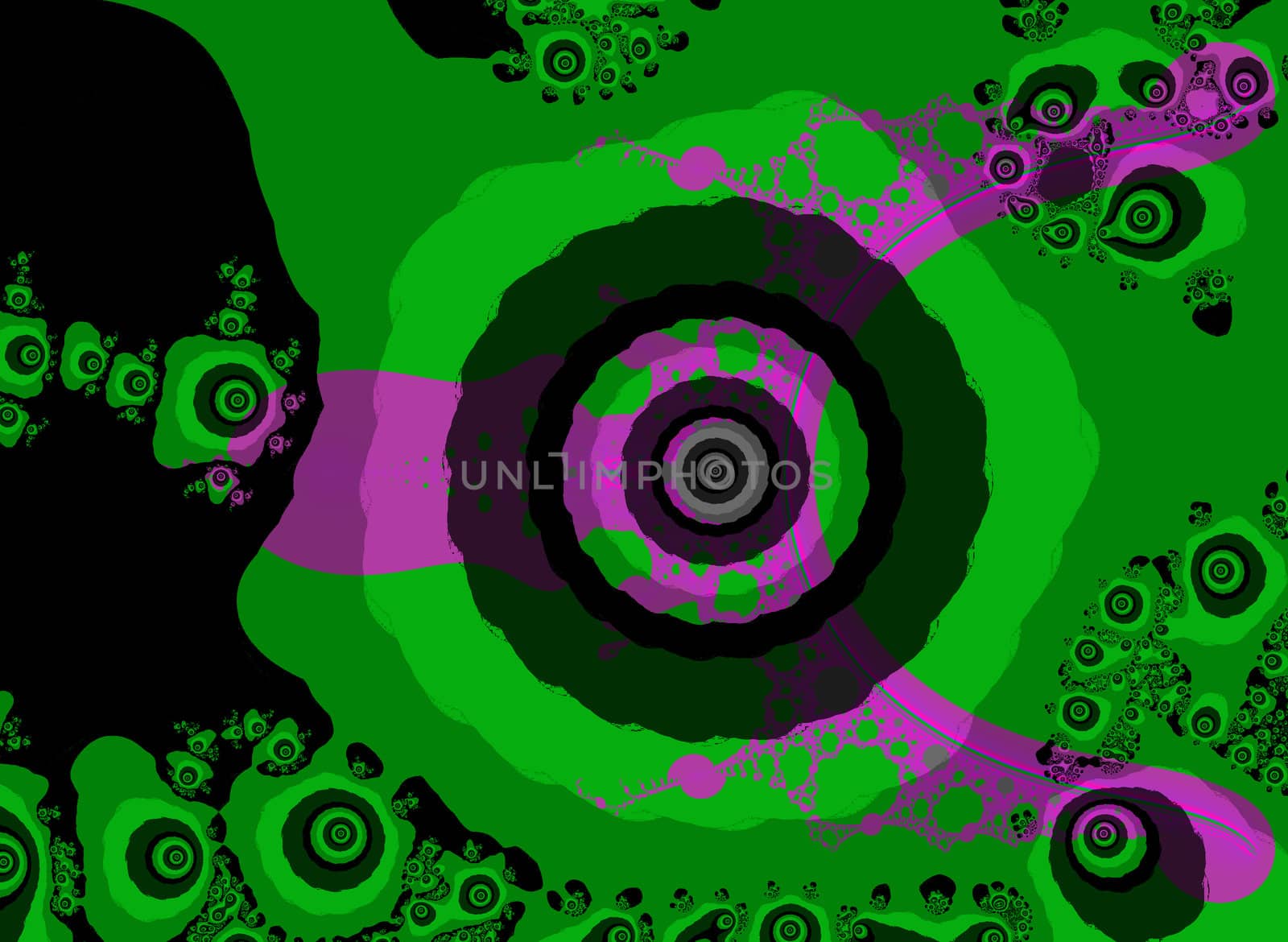 Green and Purple Fractal Design With Eye Shape looks 60s or 70s Style