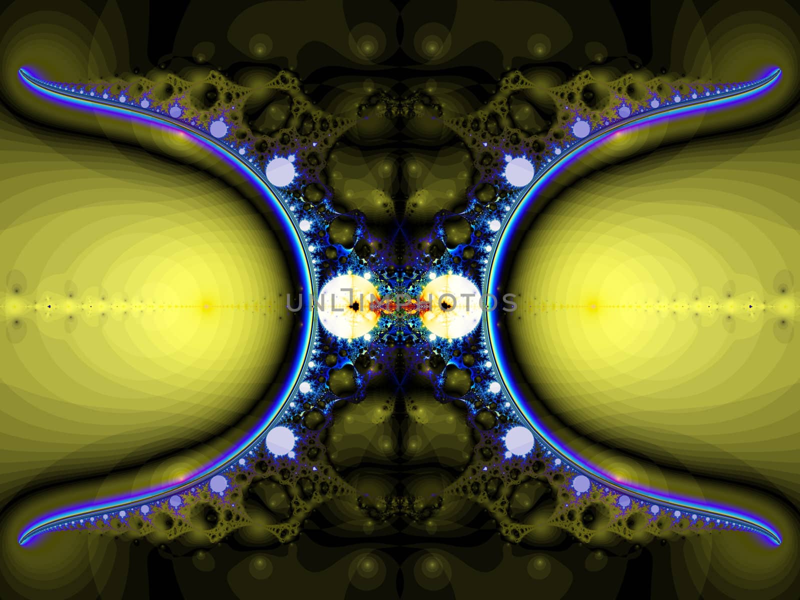 Smooth Curly Fractal Yellow and Blue on Black by bobbigmac