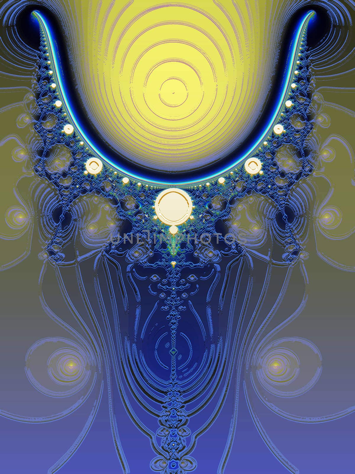 Glowing Blue and Yellow Fractal Design with Lighting Effects