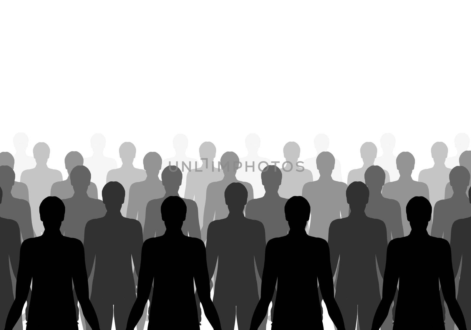 Illustration of lots of the same person in rows
