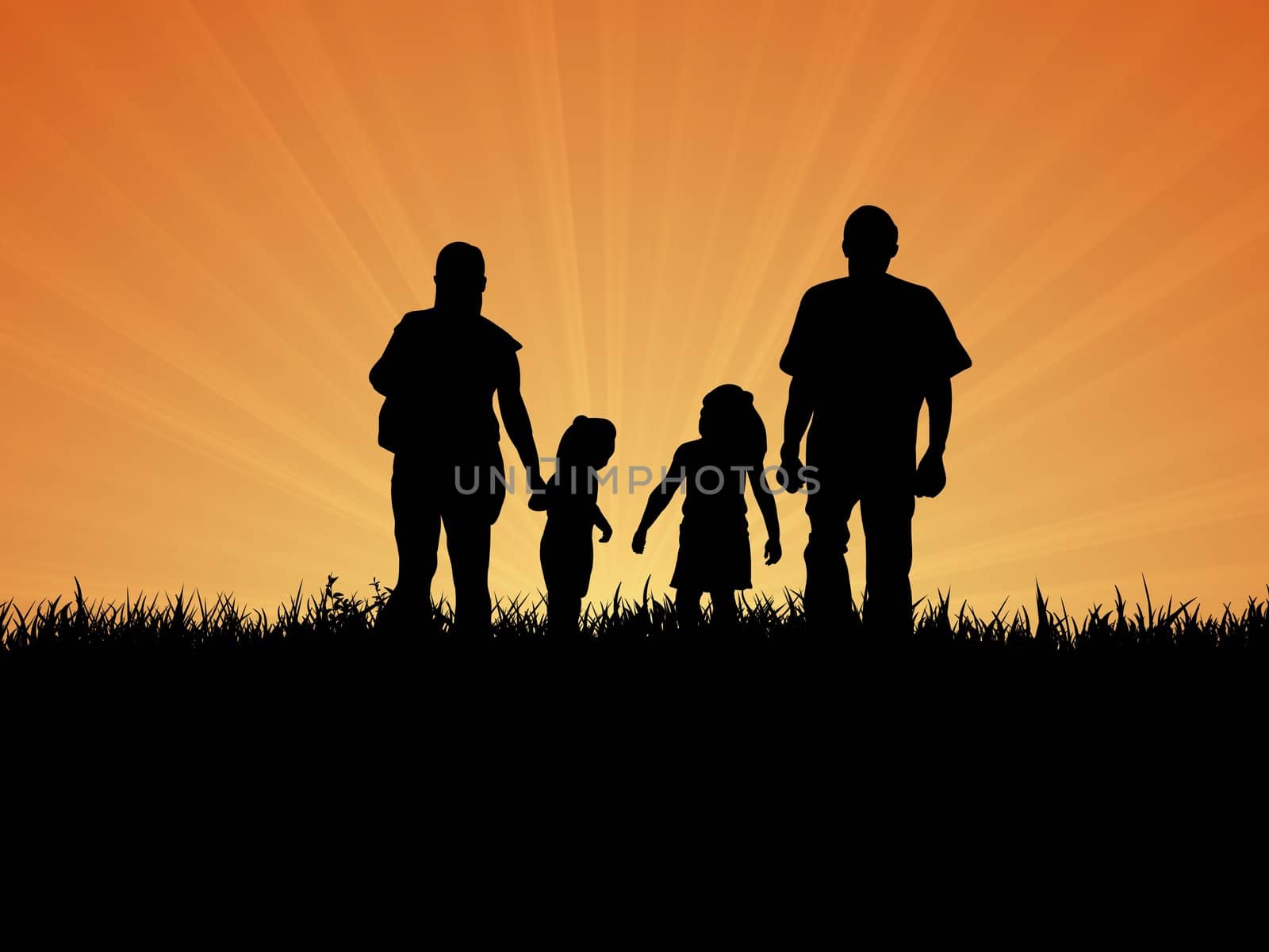Illustration of a Silhouetted family taking a walk outside