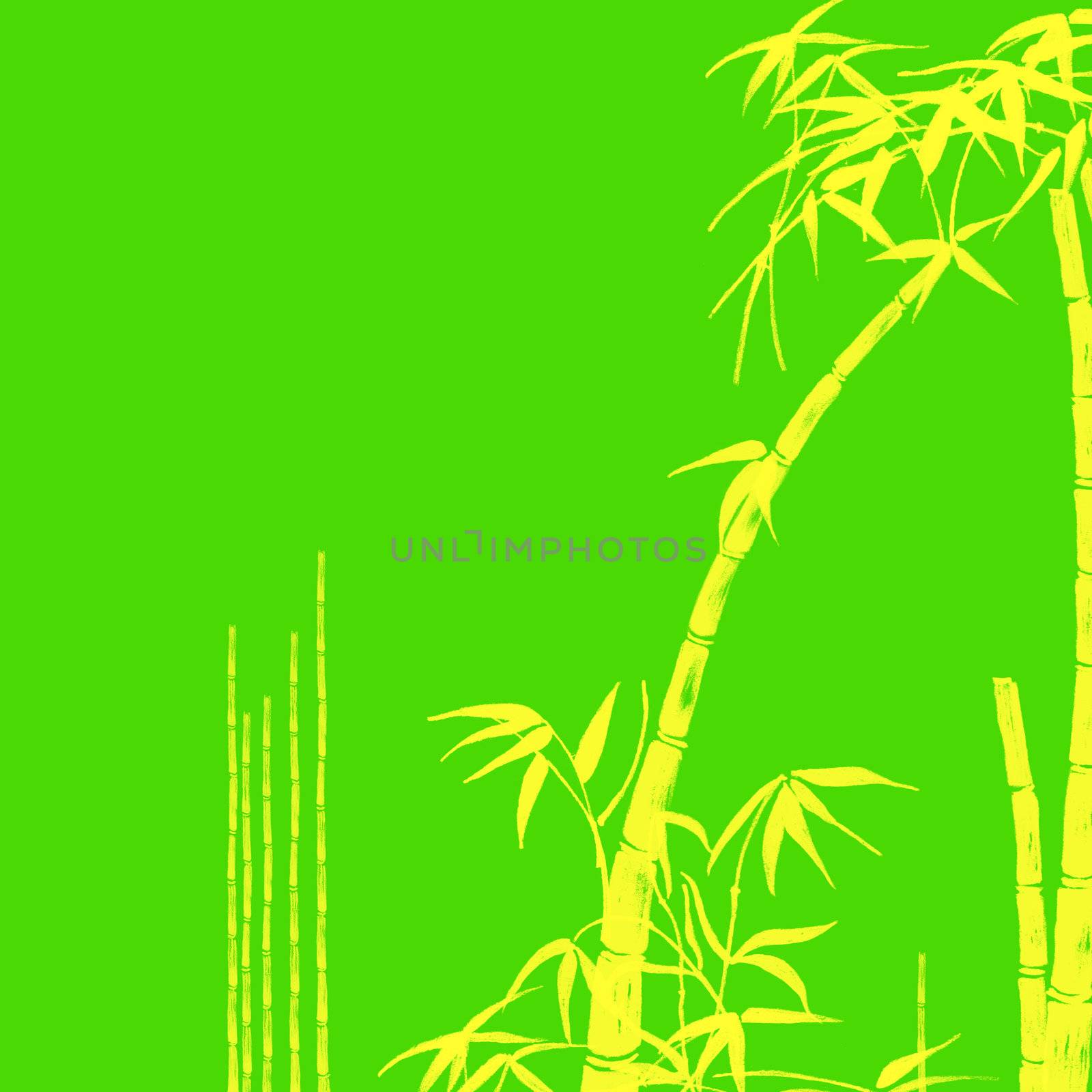 Yellow Bamboo Tropical Design Illustration on Green Background