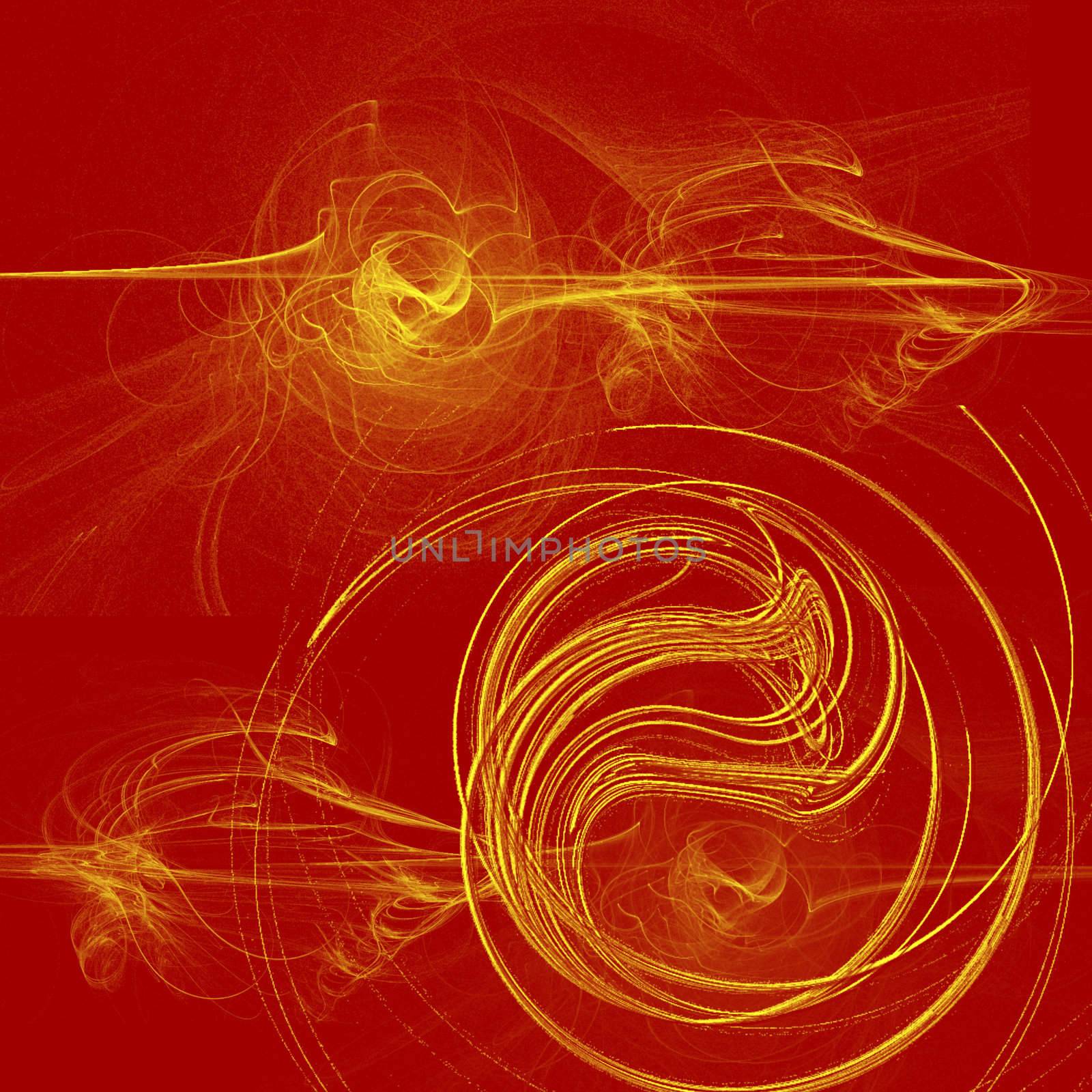 3d Plain Yellow Fractal Design on Red Background