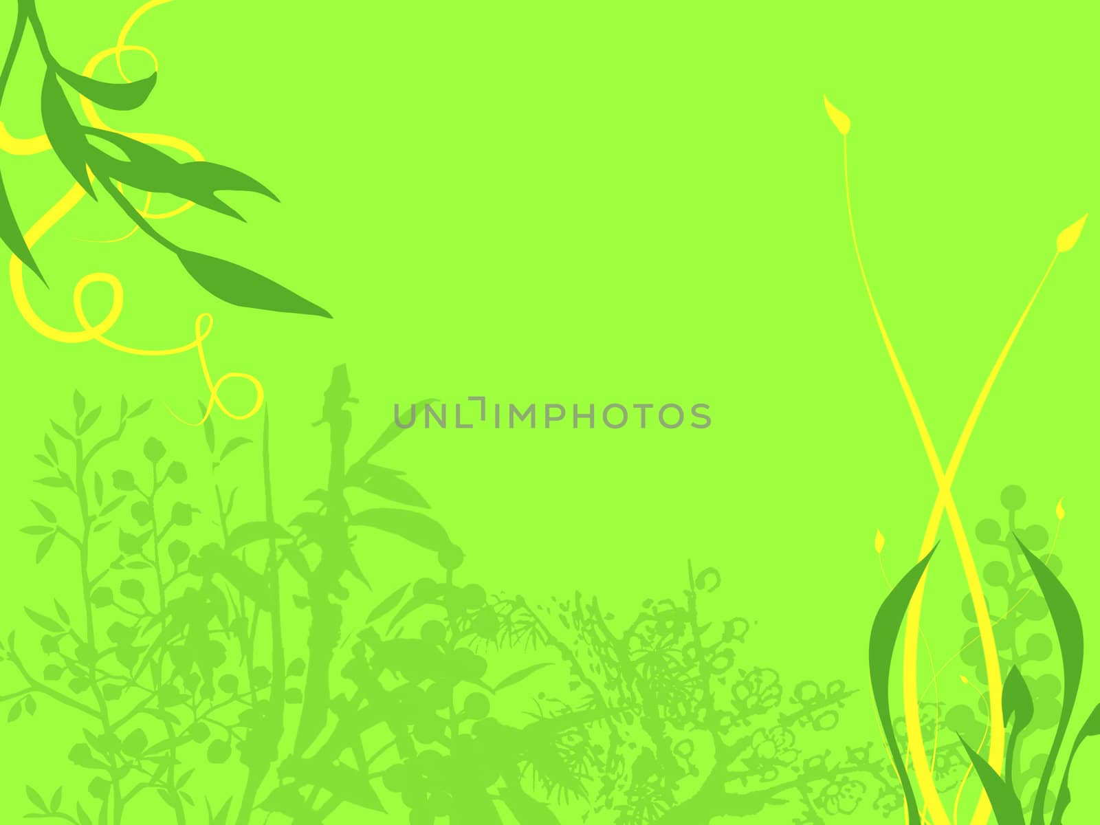 Flowers and Leaves Framing a Light Green Background by bobbigmac