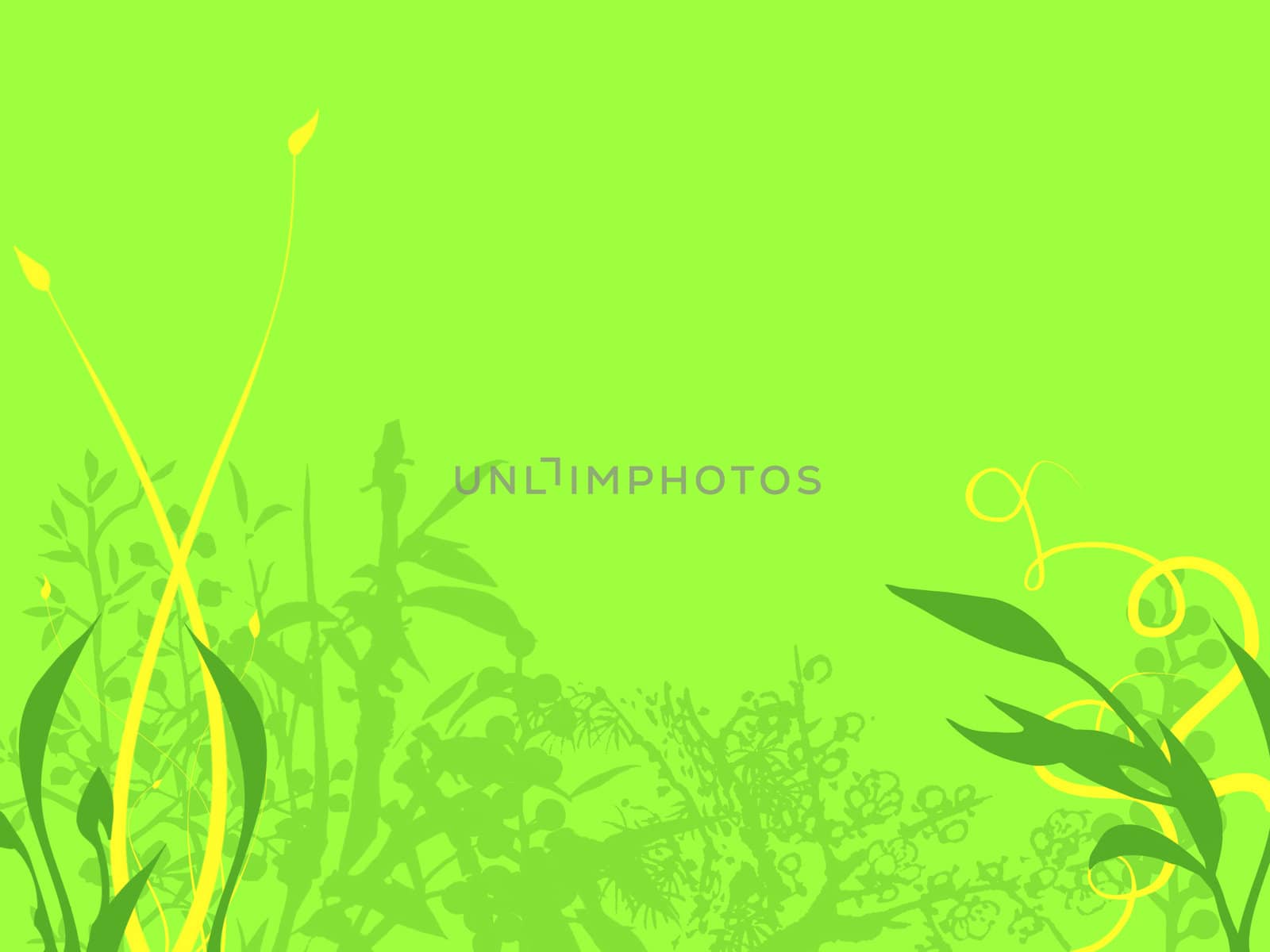 Yellow Plants and Green Leafy Illustration by bobbigmac