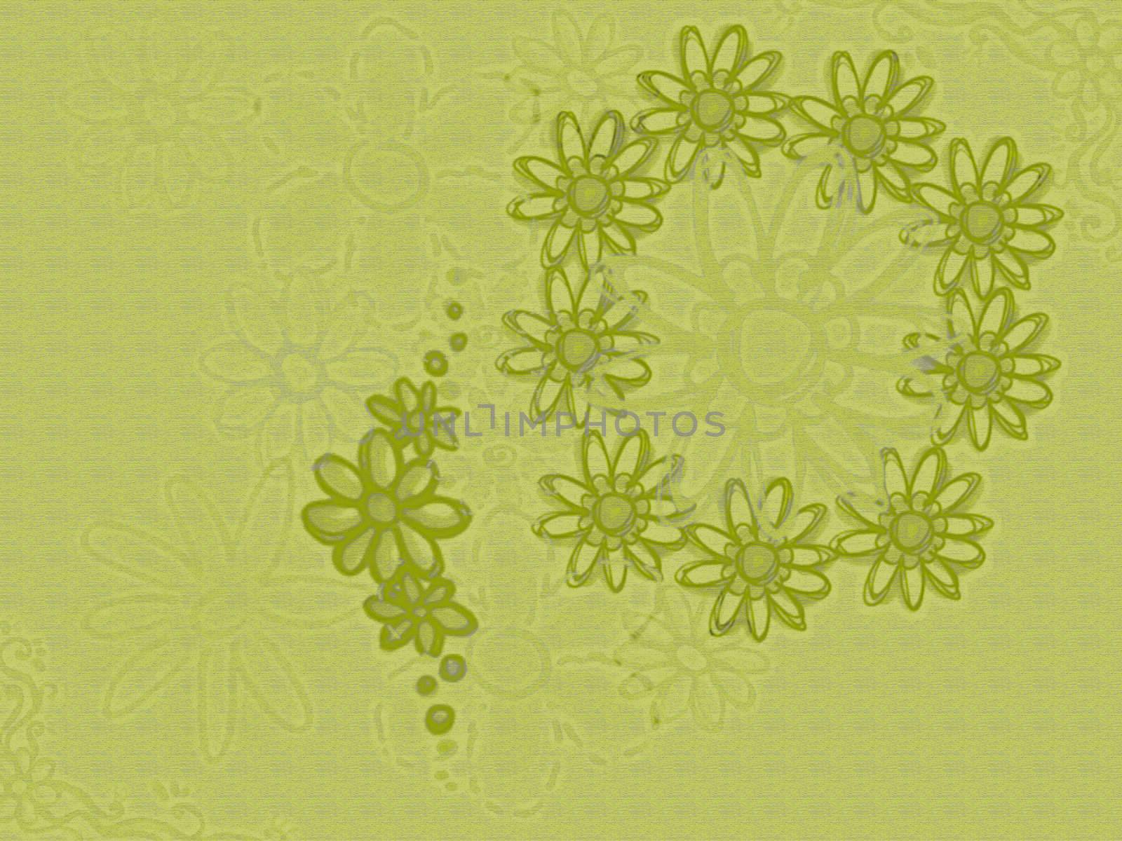 Muted Green Flower Frame on Green Paper Illustration