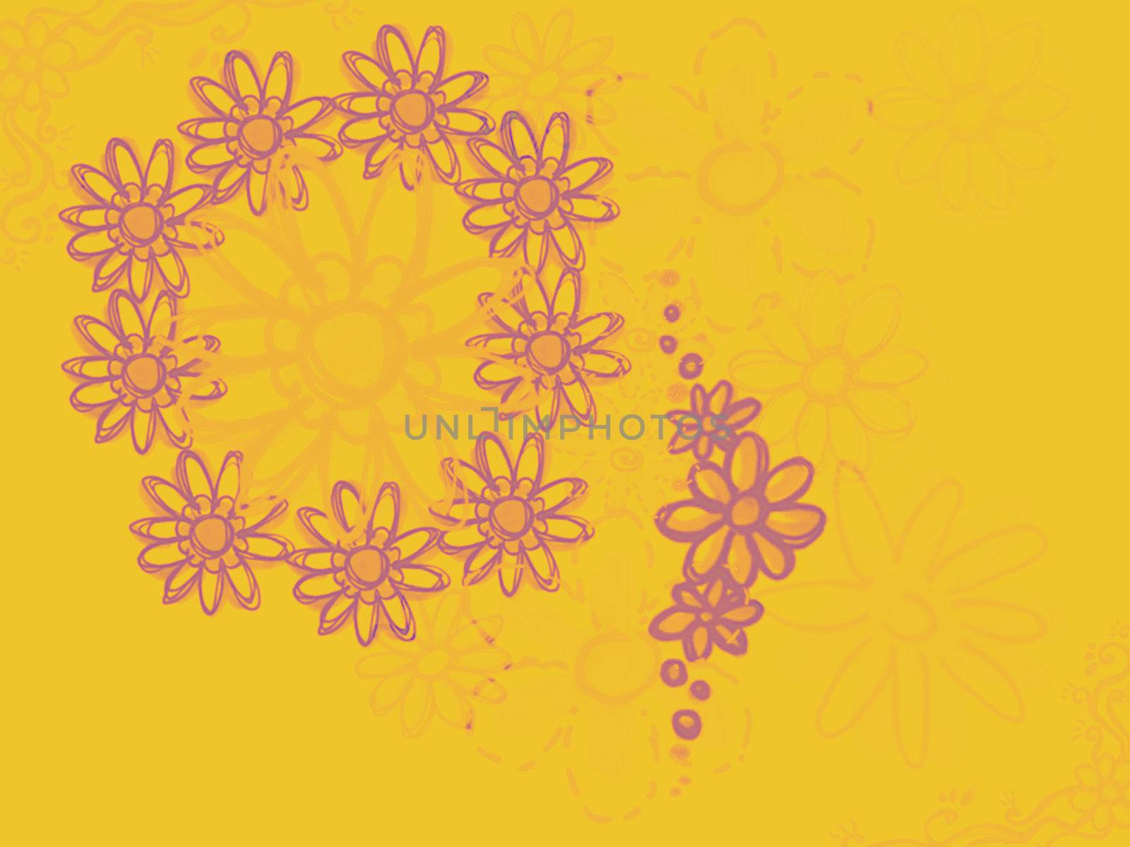 Pink Flower Frame Illustrations on Yellow by bobbigmac