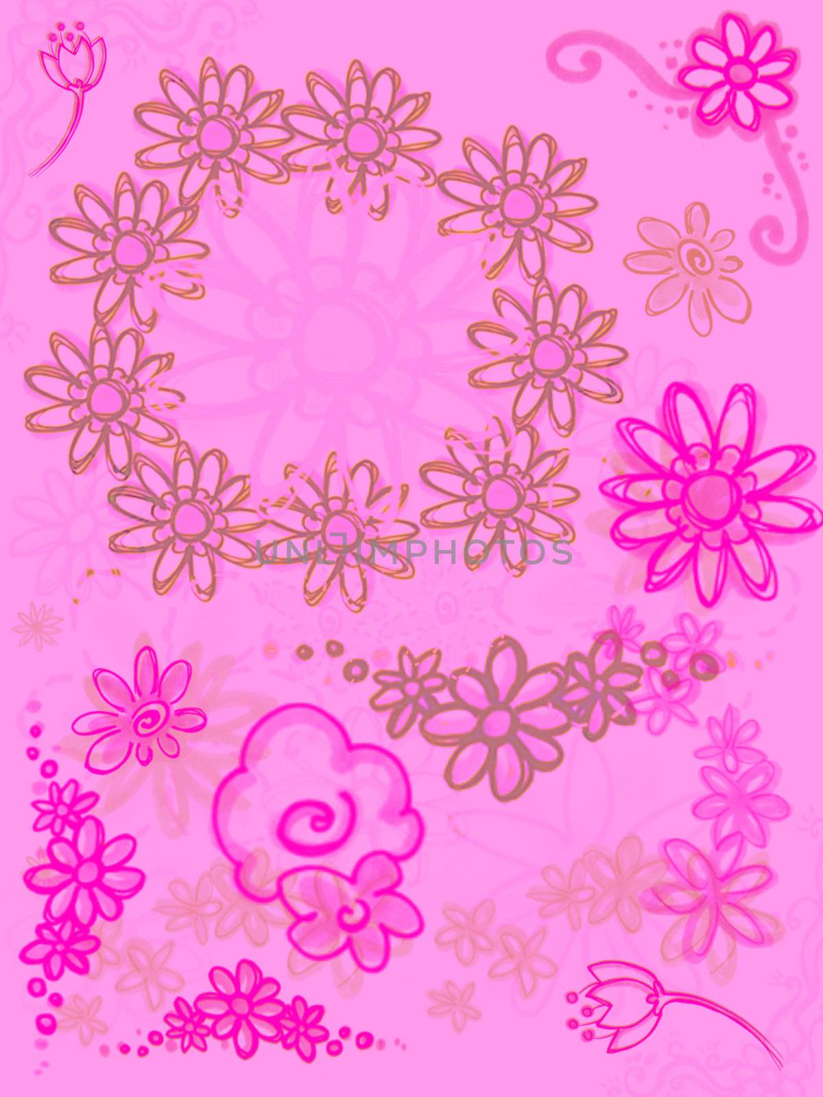 Bright Pink Purple Flowers on Soft Pink by bobbigmac