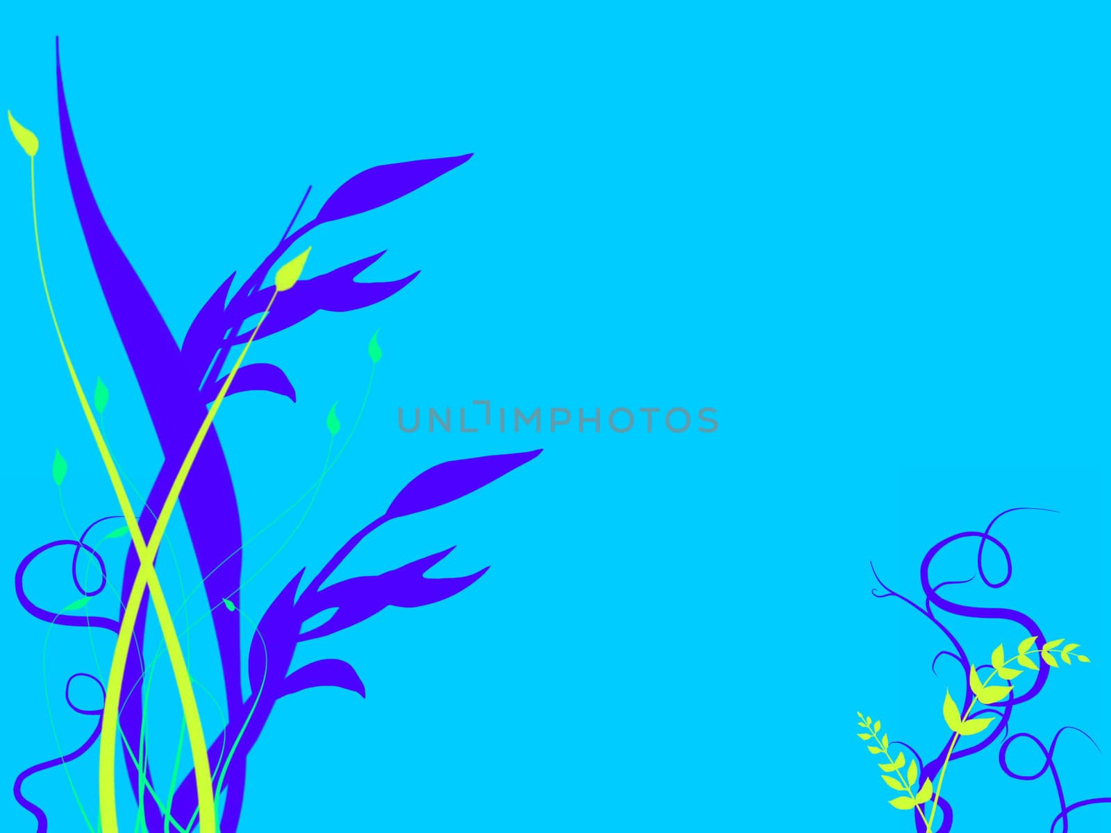 Underwater Foliage Growing On Sea Ocean Bed with  a light Blue Tone and Green and Purple Flowers Plants Grass Illustration Design