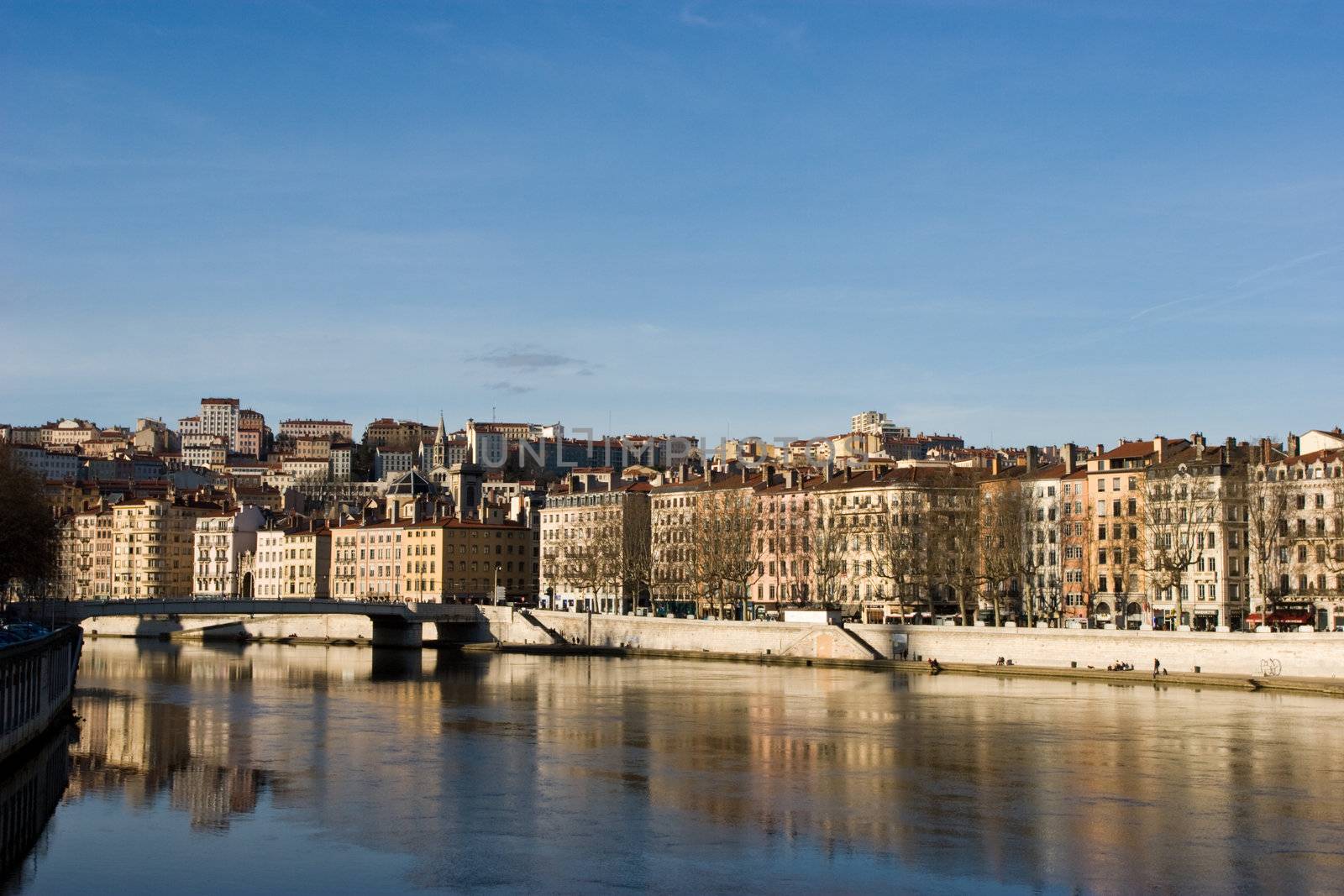 The bank of the Saone river at the city of Lyon in east-central France