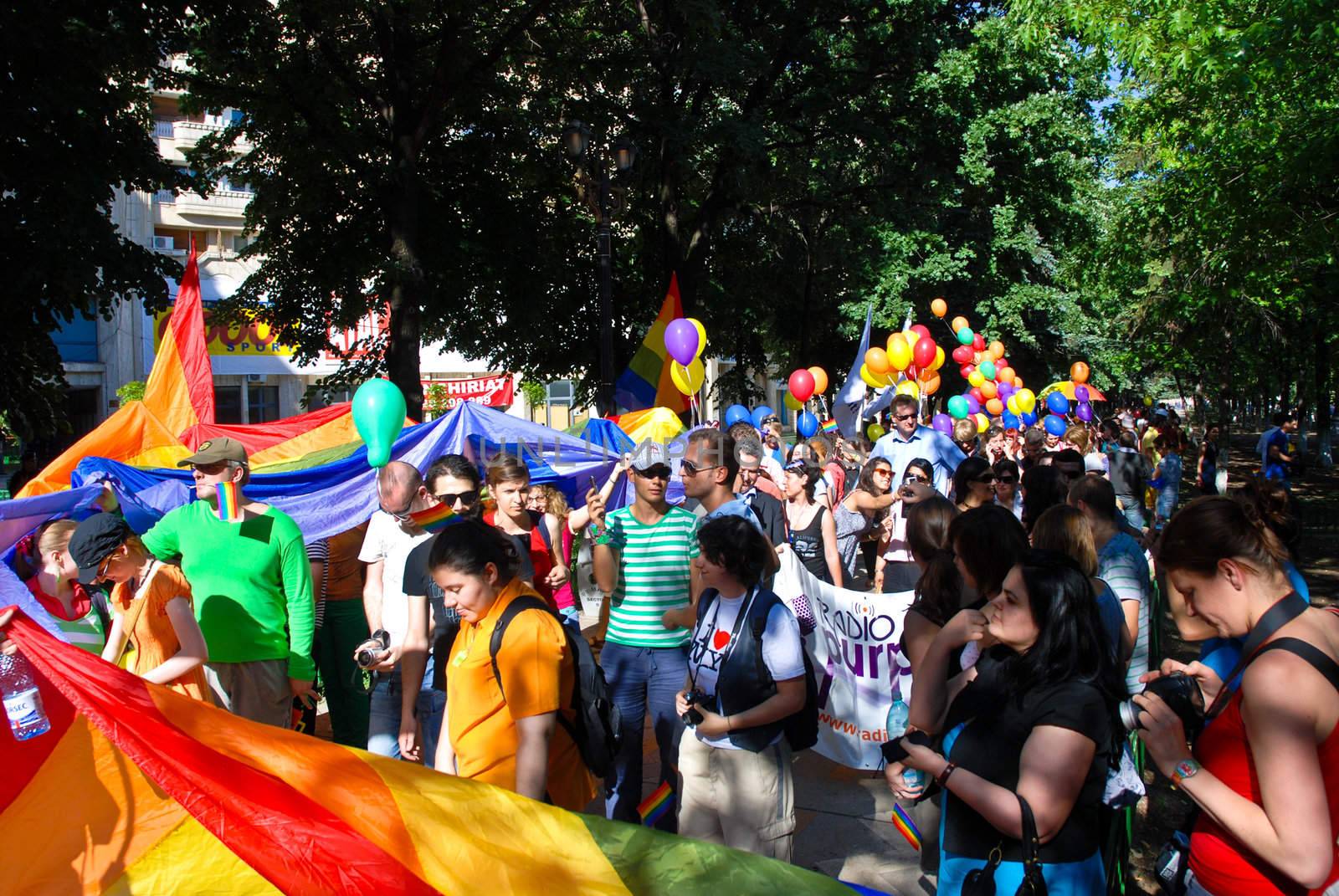 Participants parade at Gay Fest Parade May 23, 2009 in Bucharest, Romania.