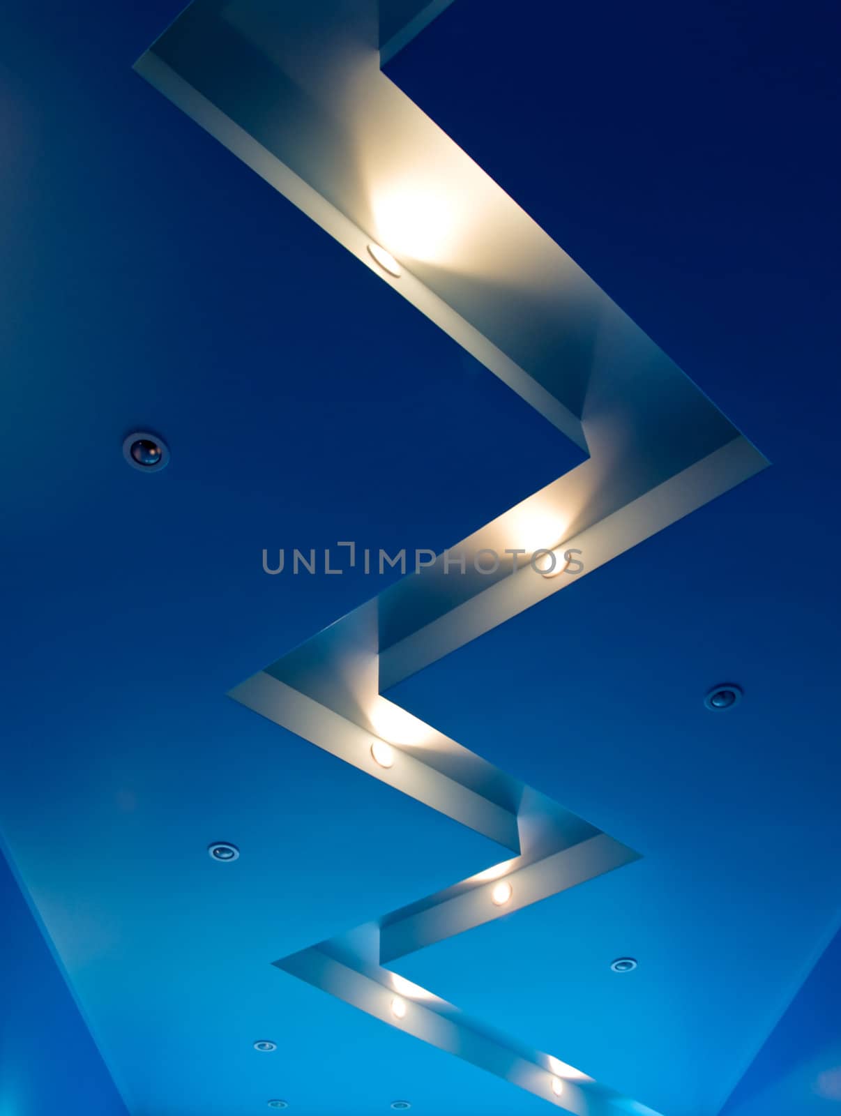 Blue ceiling with halogen lamps