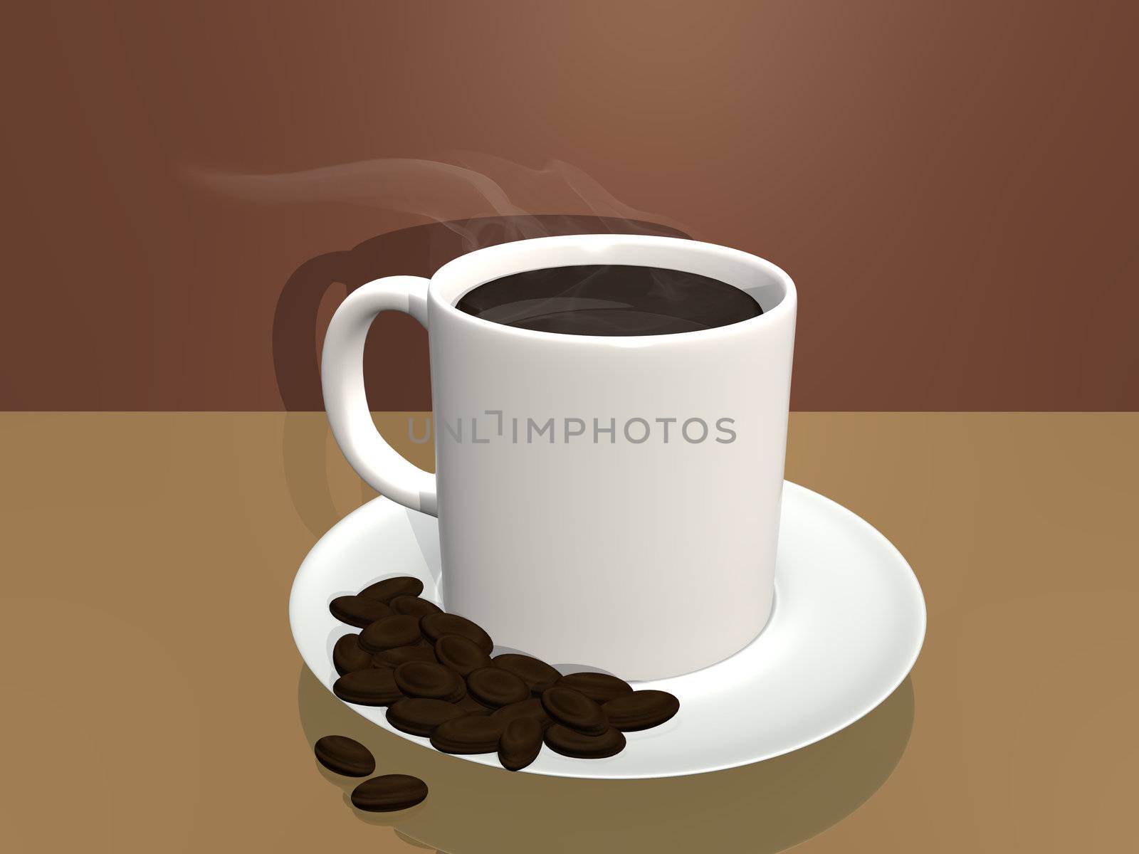 A white cup with coffee on a colorful background.