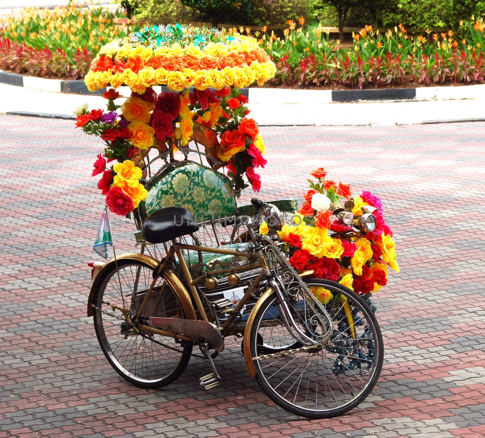 Decorated trishaw on a street