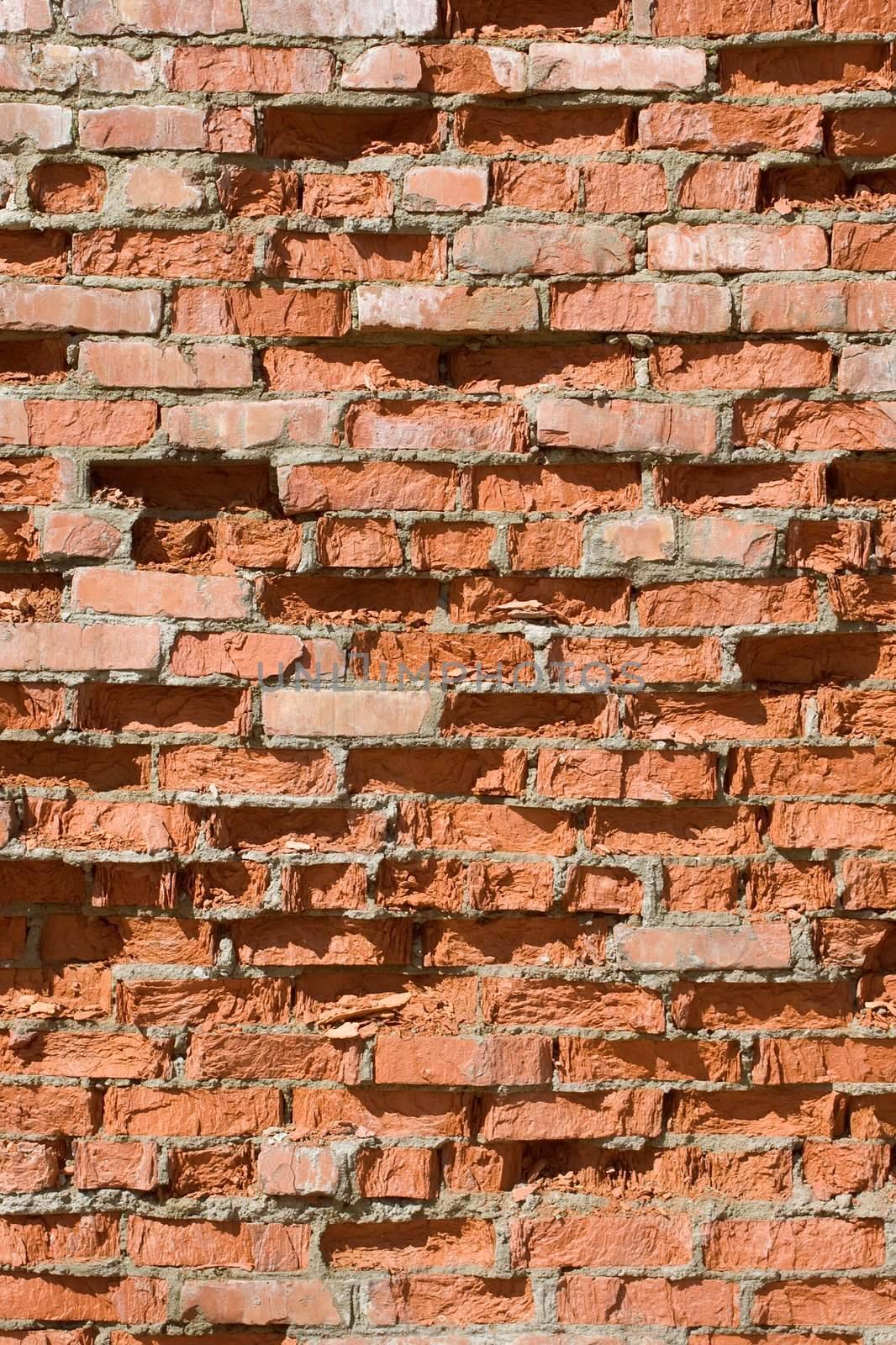 Red old brick wall structure