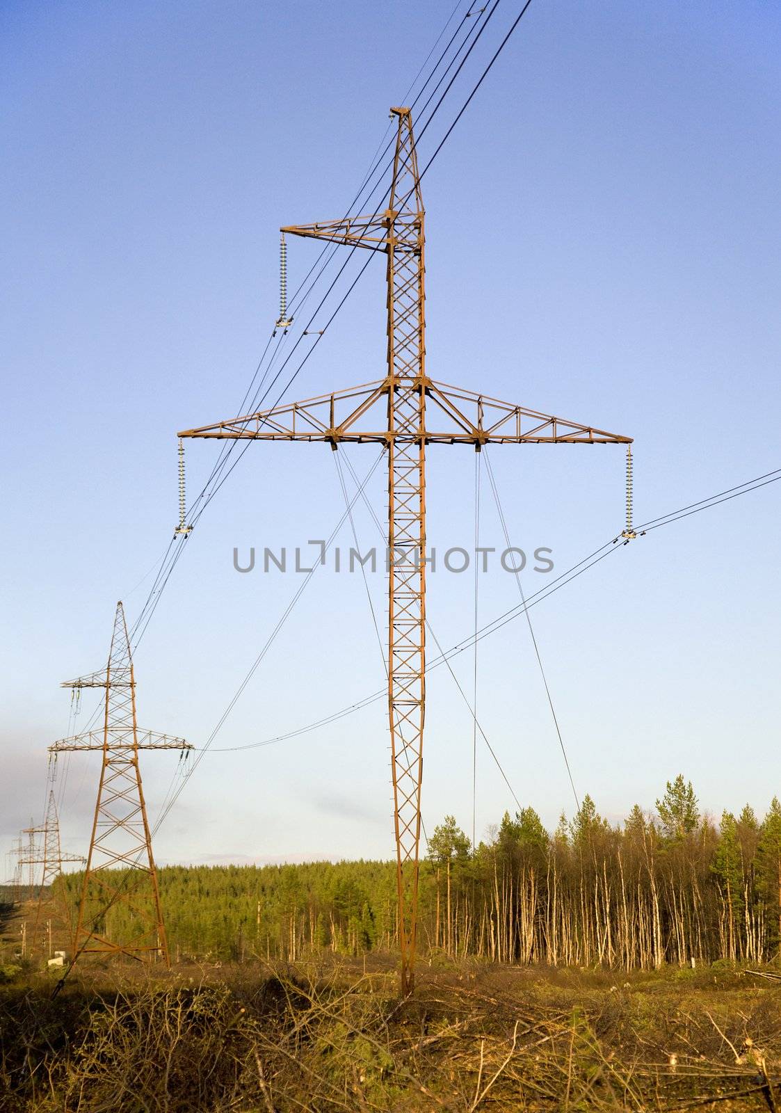 High-voltage tower on a background of the sky