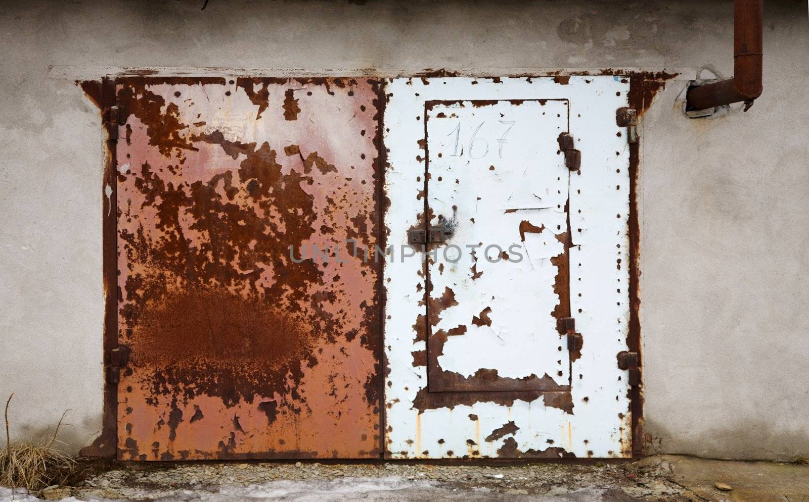 Rusty old door of a garage