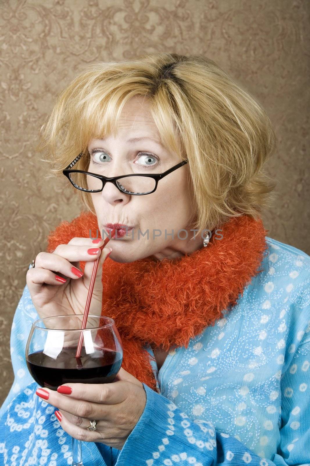 Funny Woman Drinking Wine by Creatista