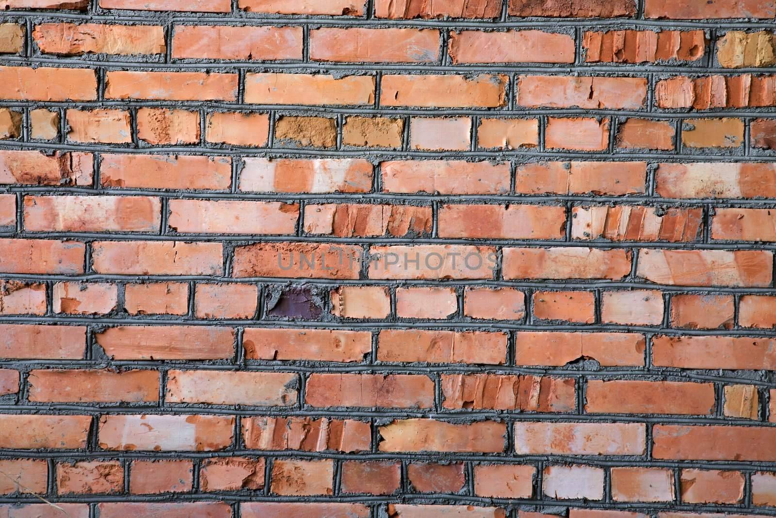 Red old brick wall structure