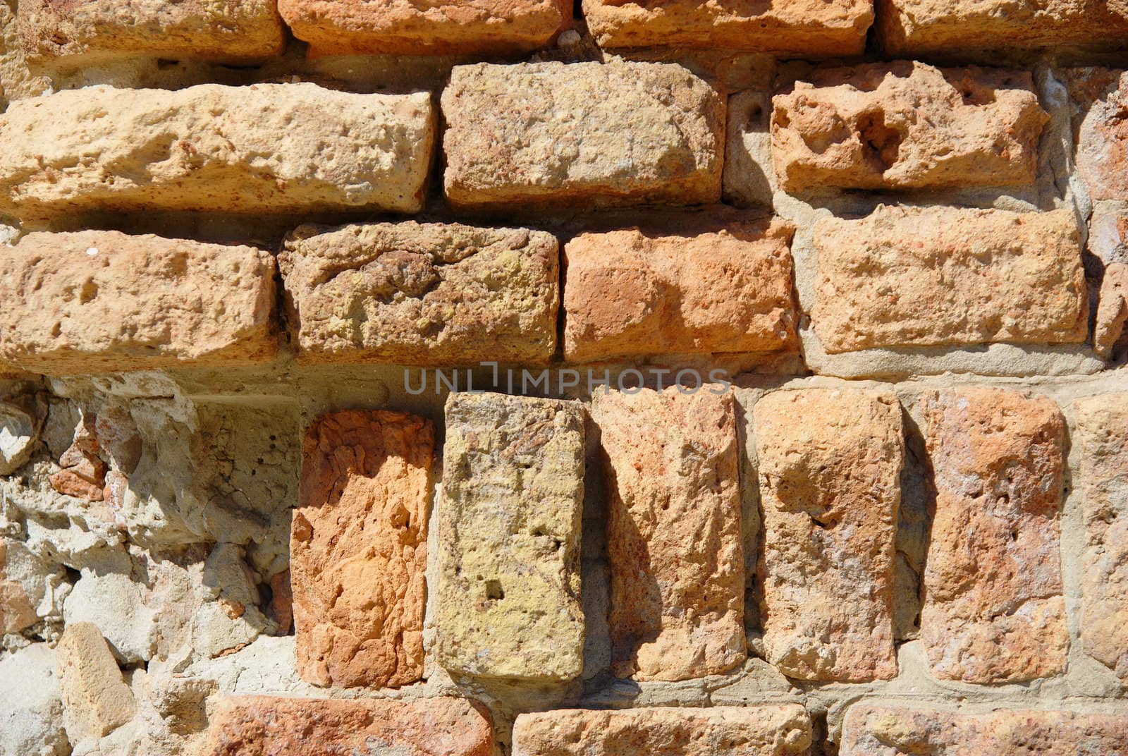 Urban decay wall texture with clay bricks