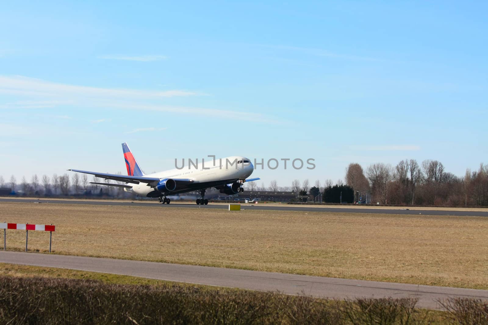 A passenger airplane, just seconds before take off