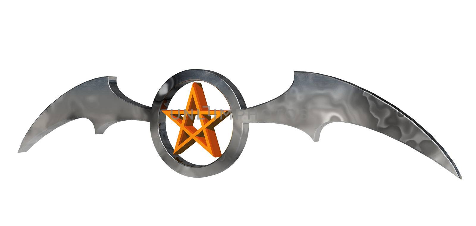 ring with batwings and pentagram - 3d illustration