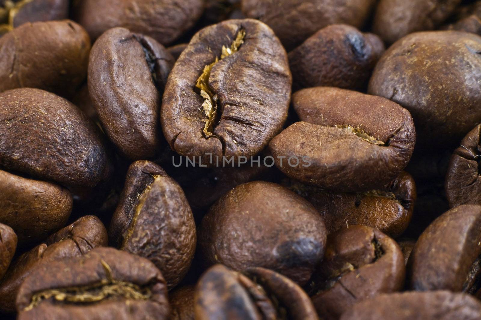 Roasted coffee beans closeup