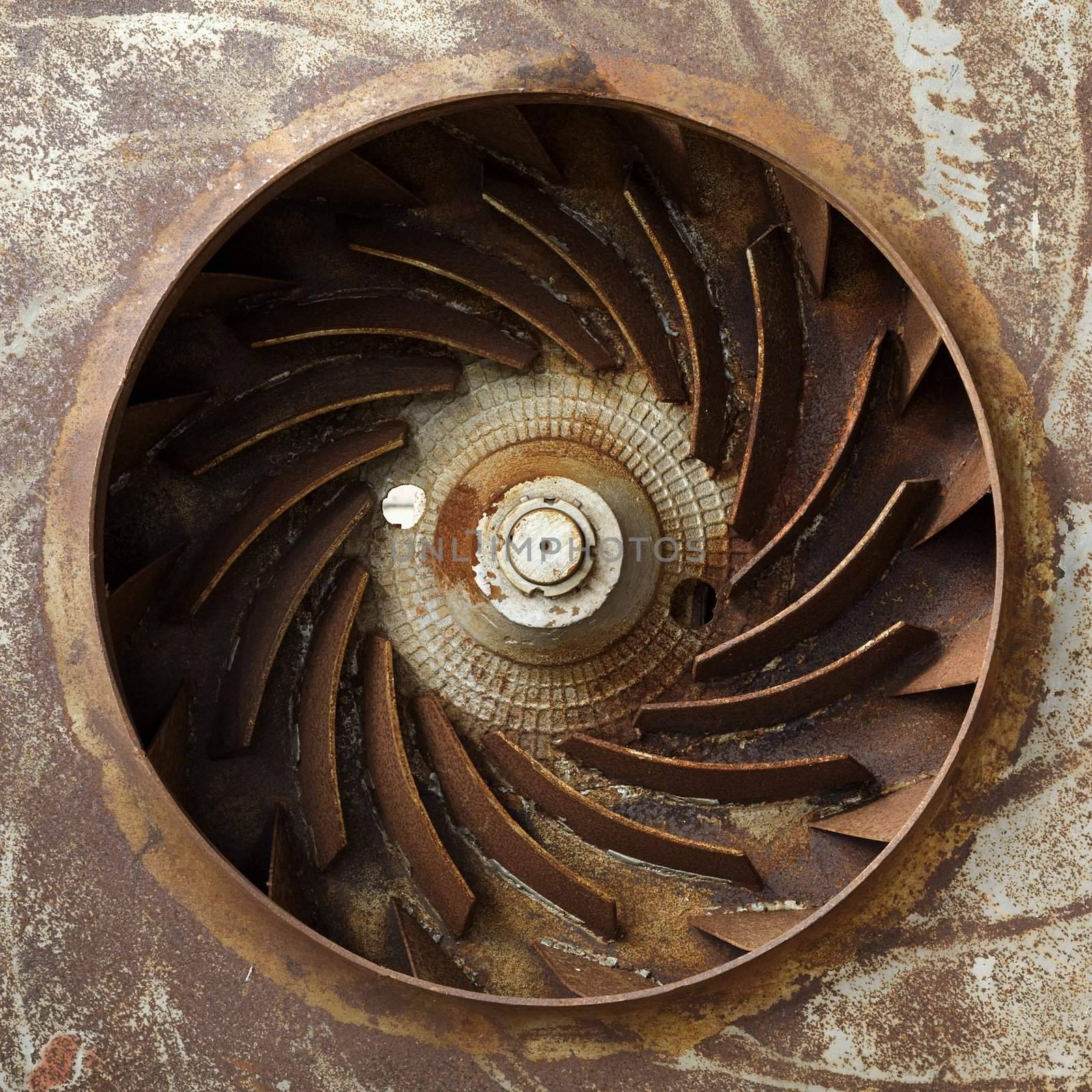 Metal painted old rusty turbine