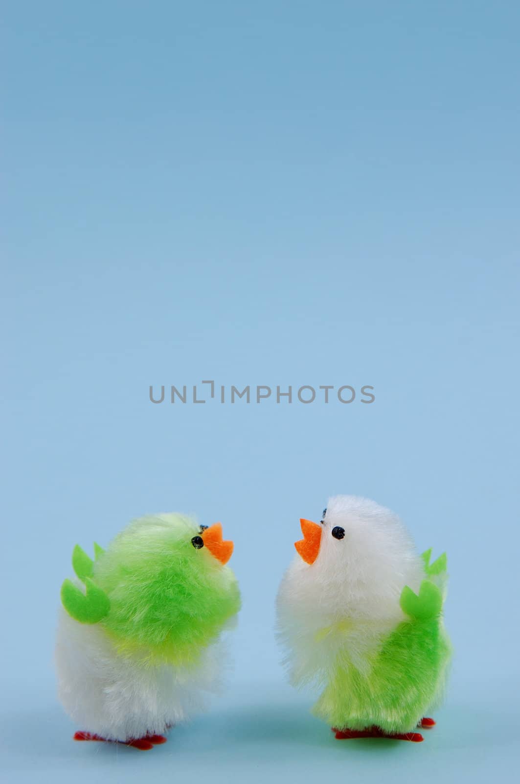 easter chicks on blue background by maggiemolloy