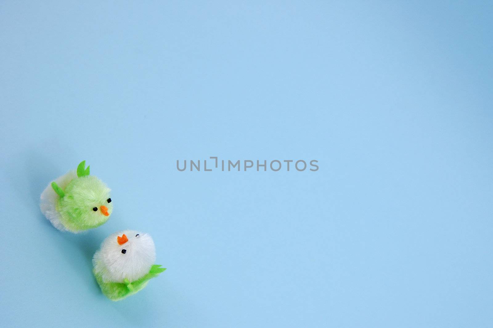 two easter chicks on blue background by maggiemolloy
