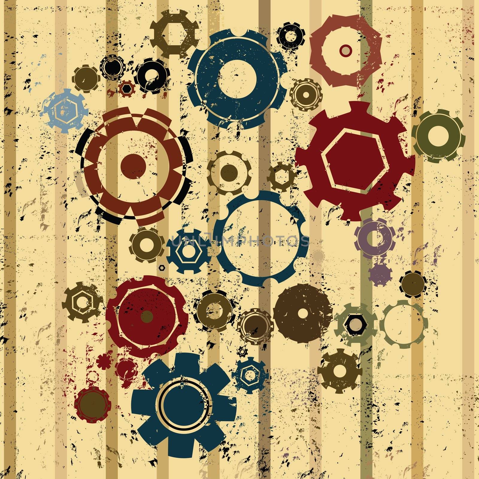 Grunge background with gears and stripes