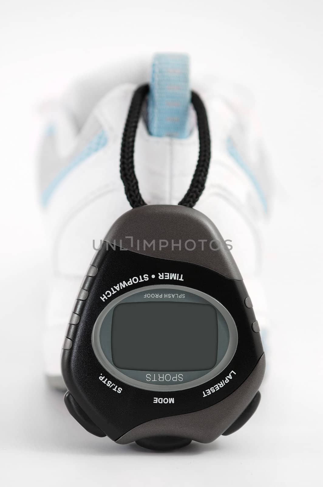 black digital watch on running shoe