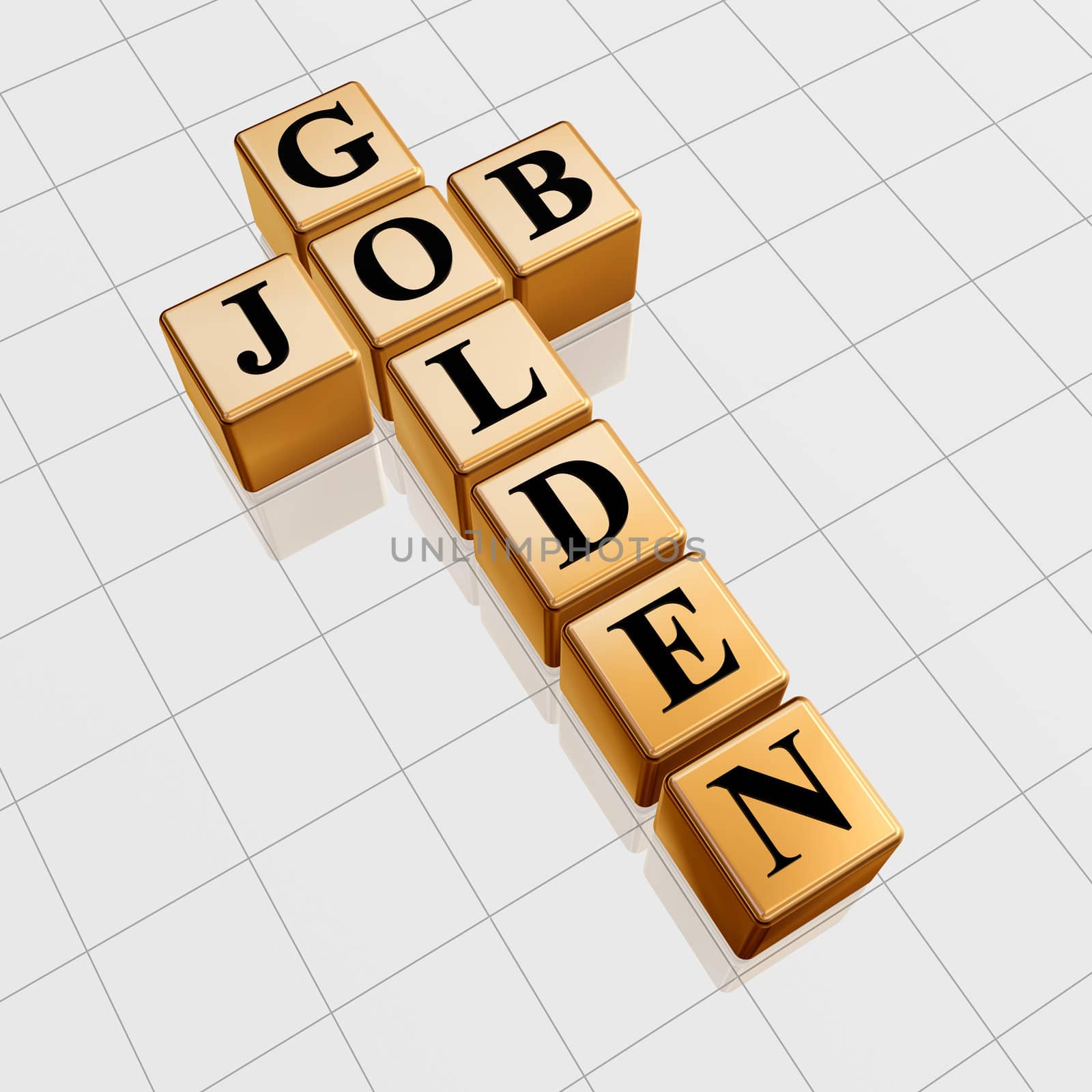 3d gold boxes with text - golden job, crossword