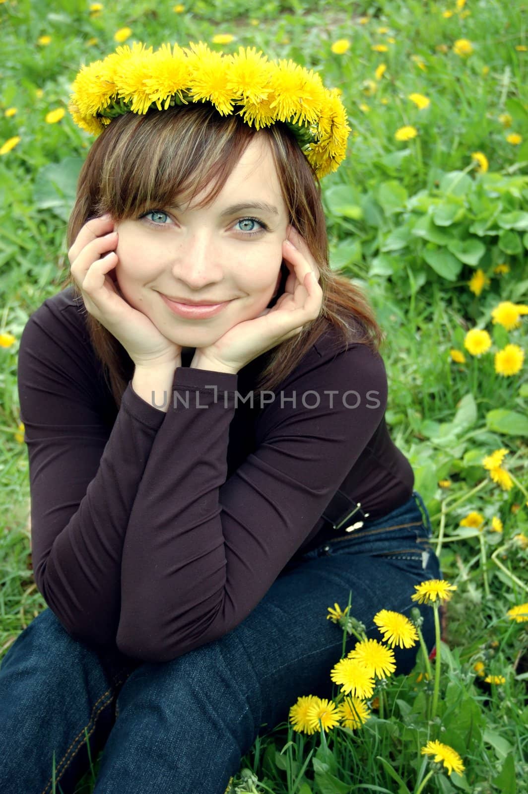 beautiful girl with dandelion diadem