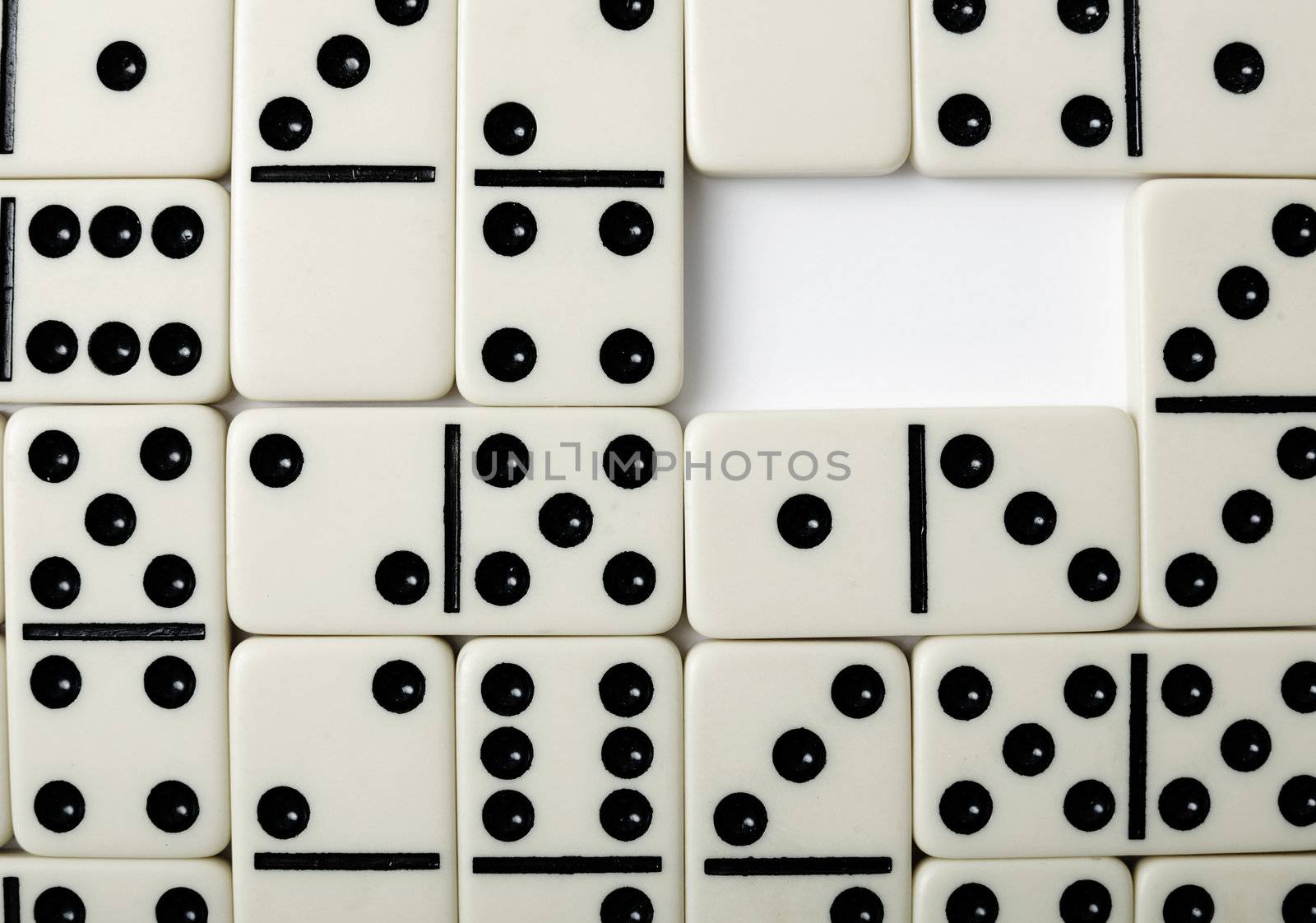 Pattern formed by white bones of a dominoe