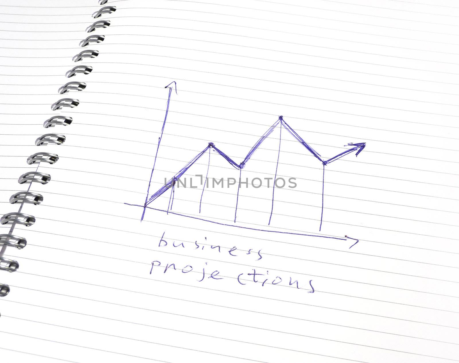Business diagram on white lined notepad