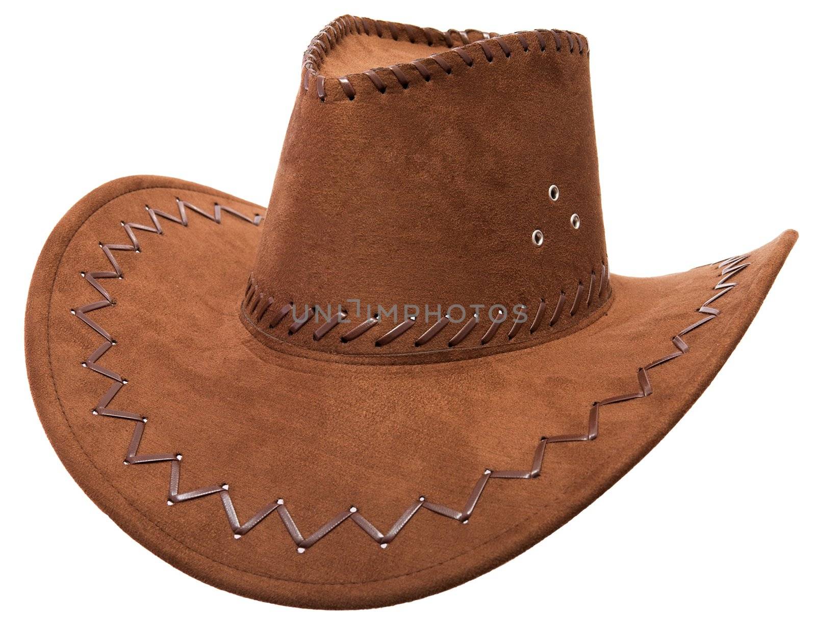 Lonely cowboy's hat on a white background