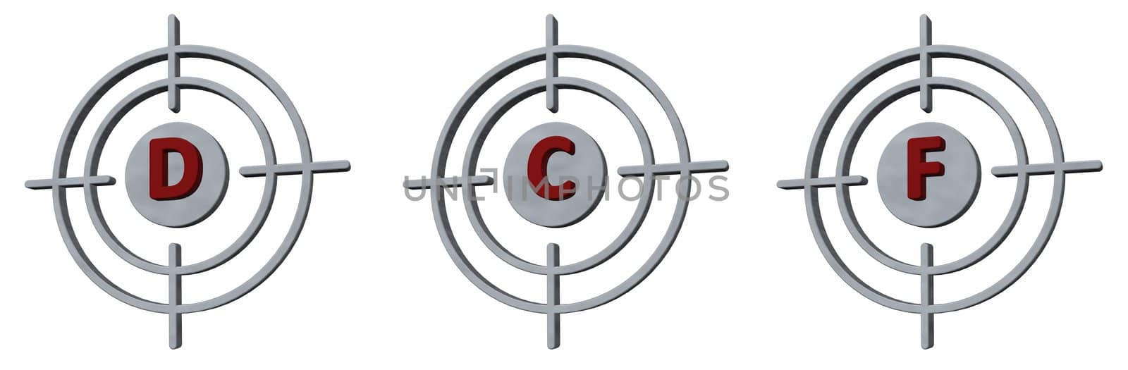 gun sights with the letters def on white background - 3d illustration