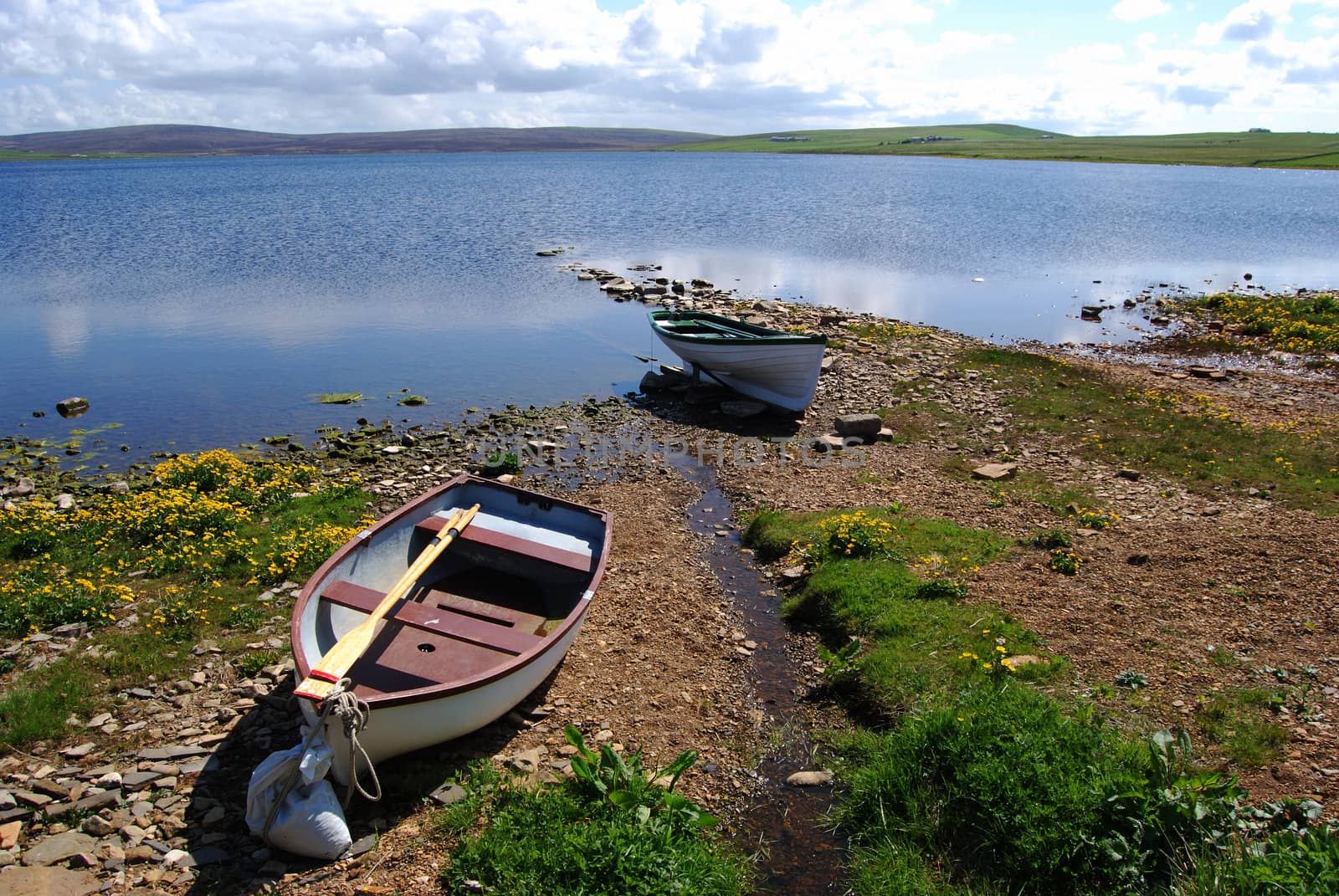 fishing boat at the Loch of Boardhouse on Orkney Mainland