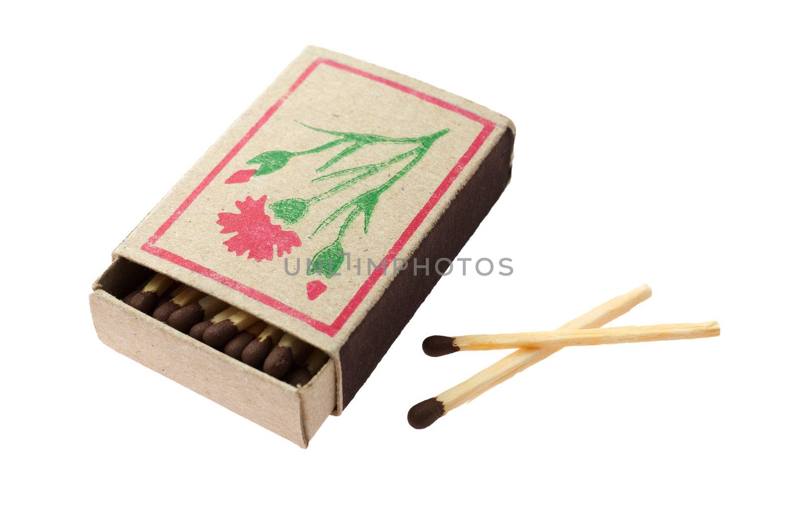 Boxes of matches on a white background
