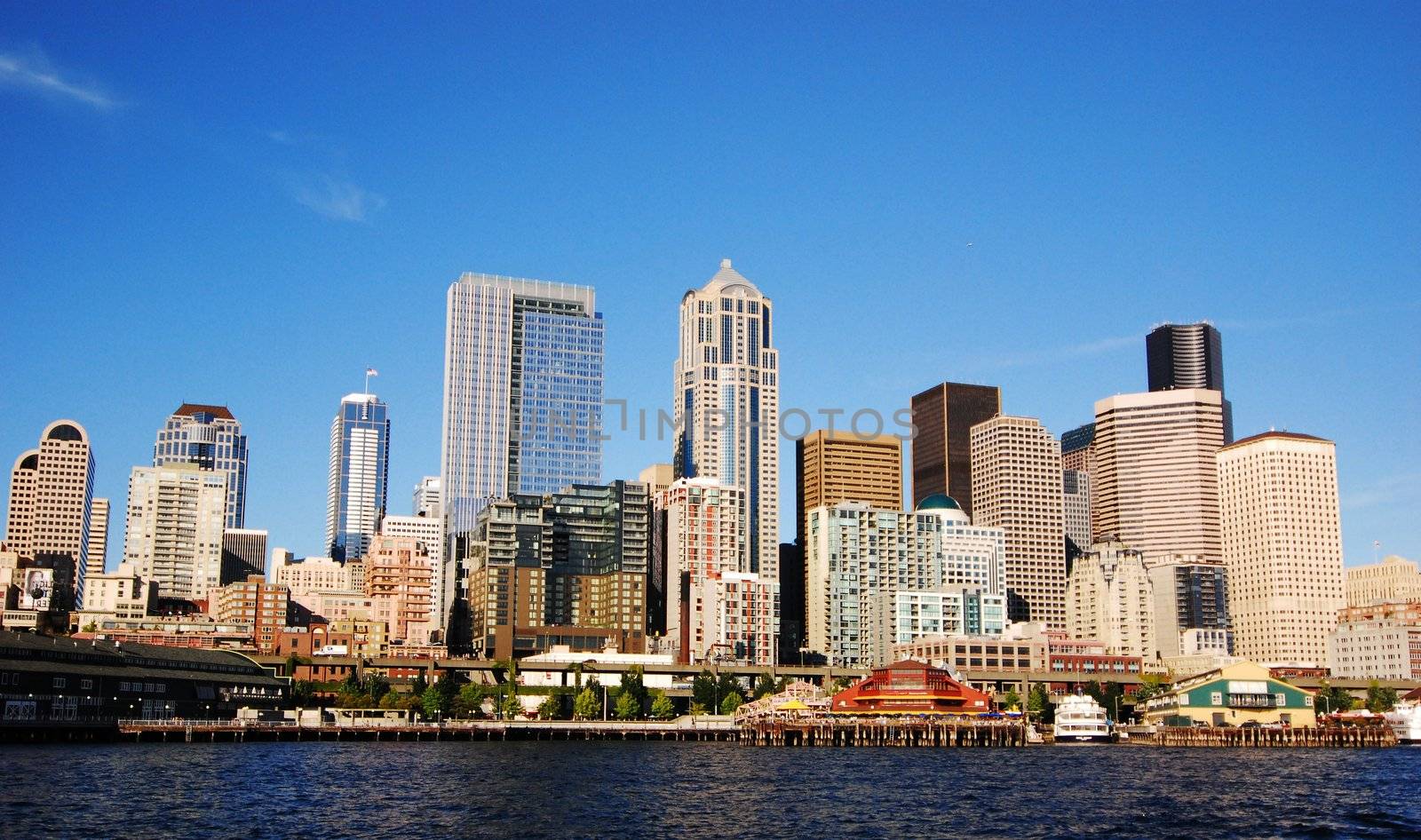 view of Seattle downtown skyline on a sunny day