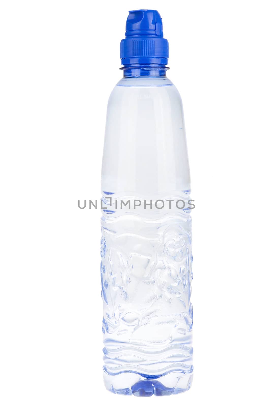 a bottle with clear water, on white