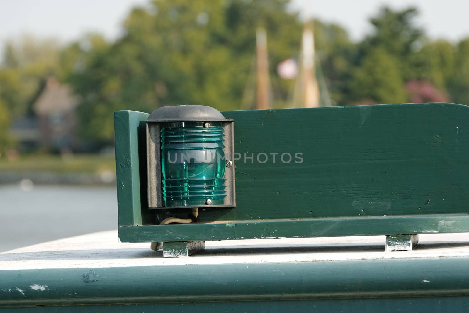 Starboard (green) navigation light on a nautical vessel.