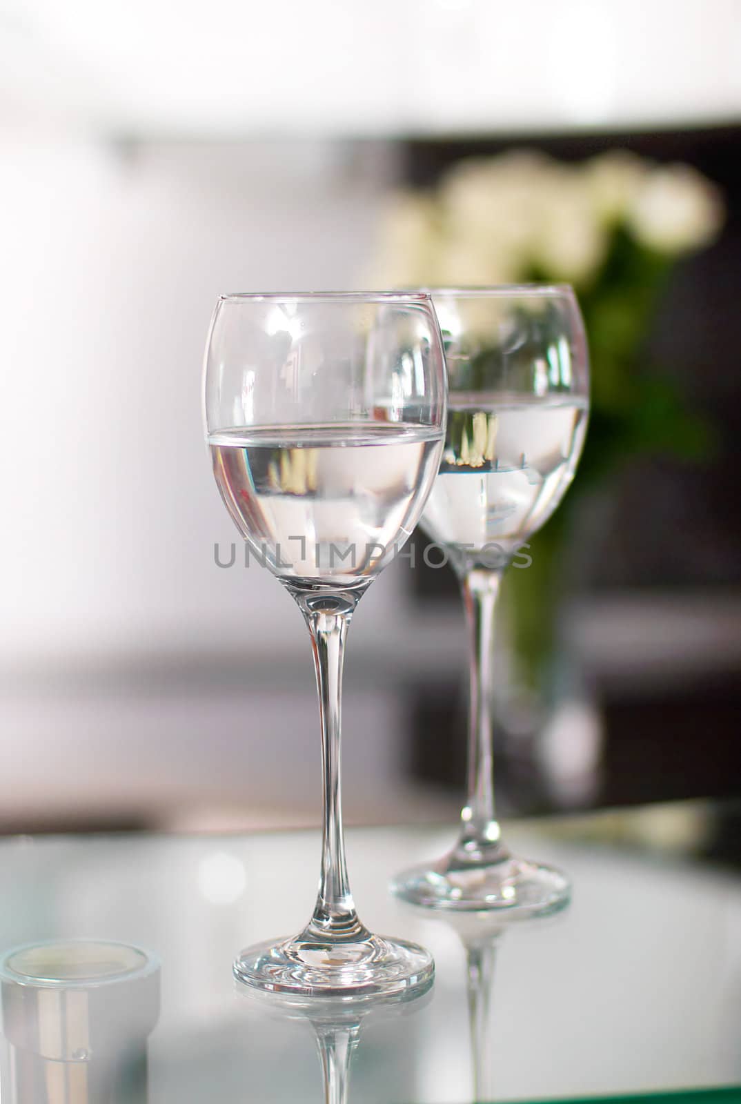 Two cups for wine in kitchen interior