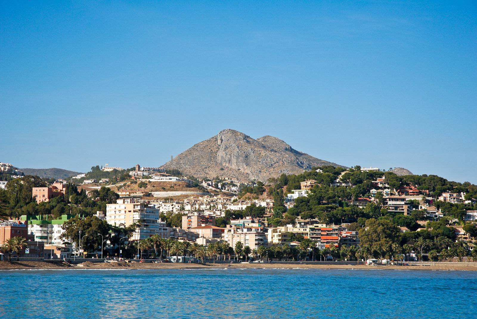 Malaga, Spain cityscape  view from the sea.