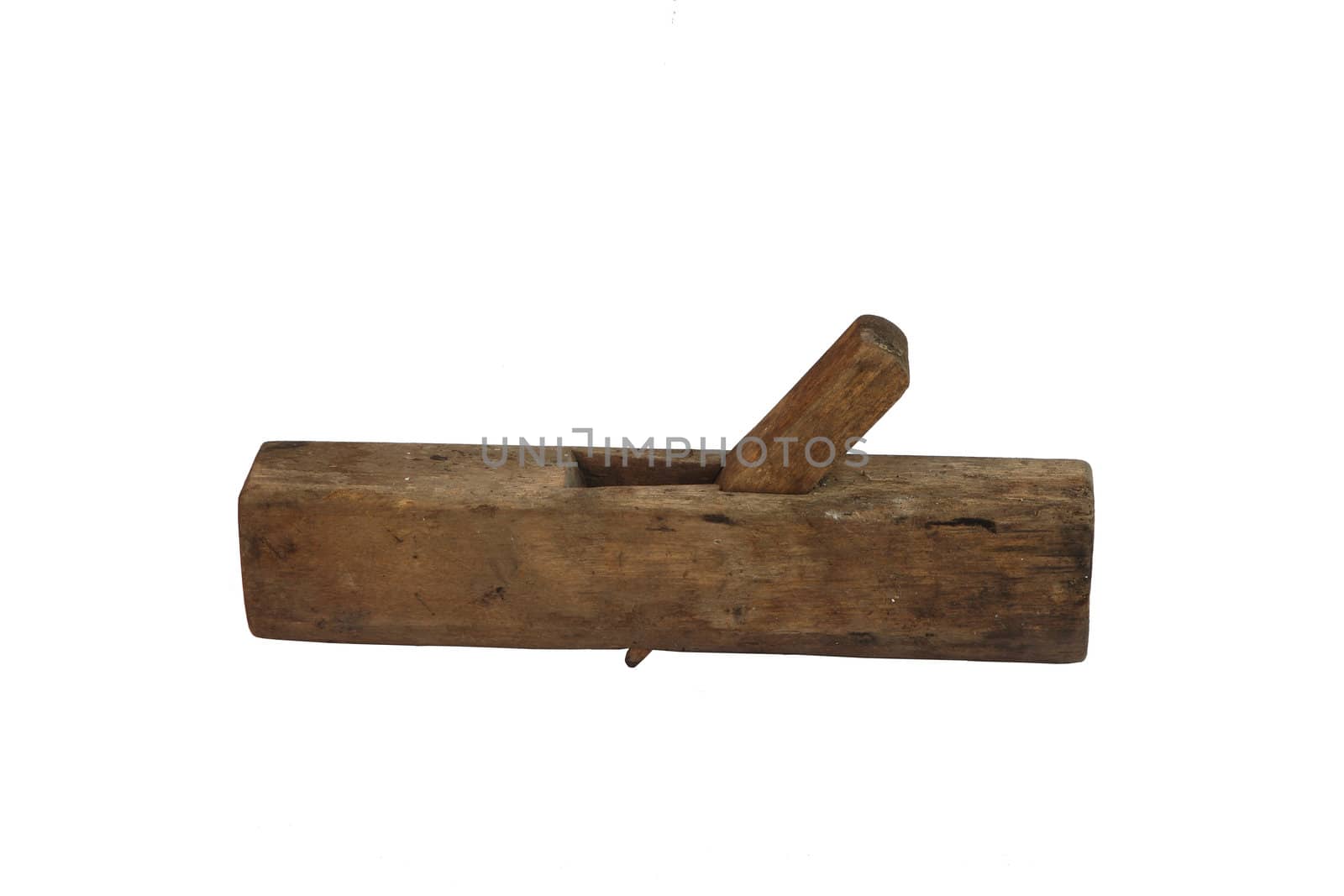 ancient wooden carpenter instrument, plane, smoothing plane, handiwork. Russia. Isolated