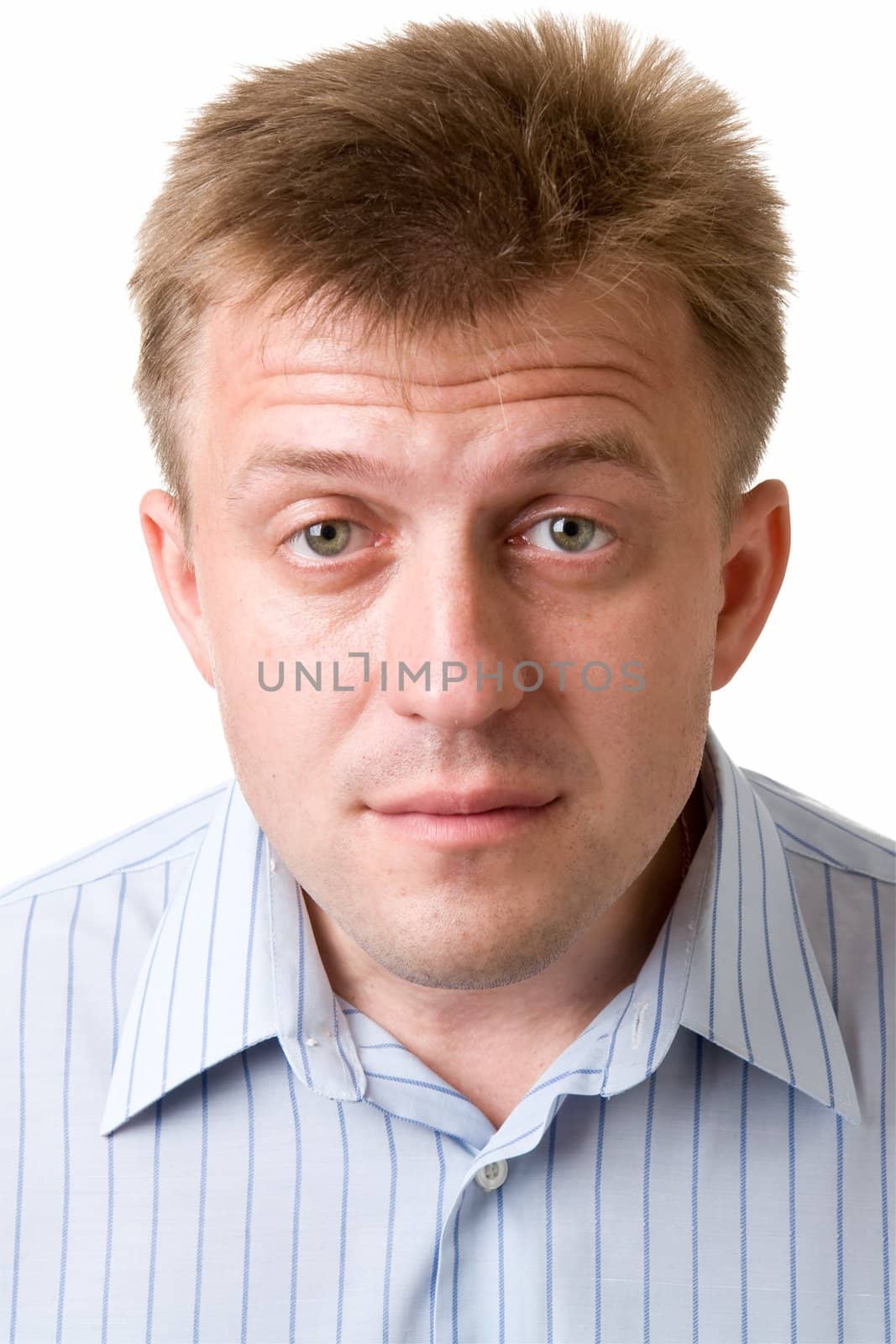 The dissatisfied man on a white background.