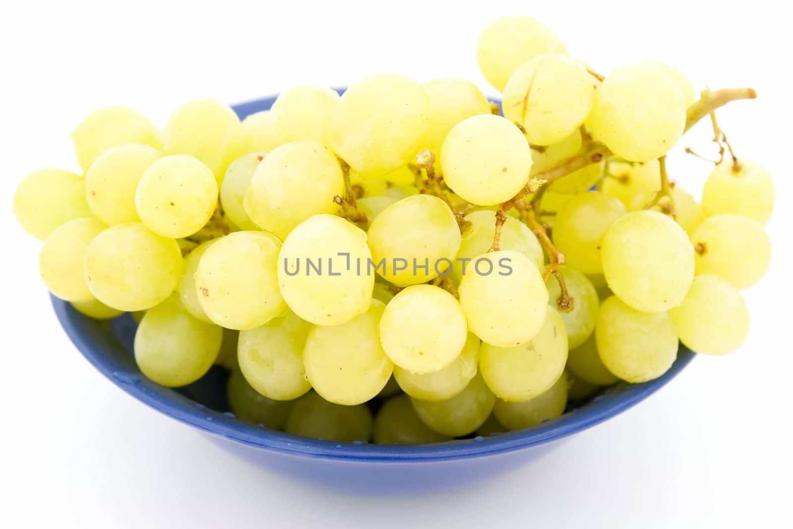 Bunch of grapes on a blue plate