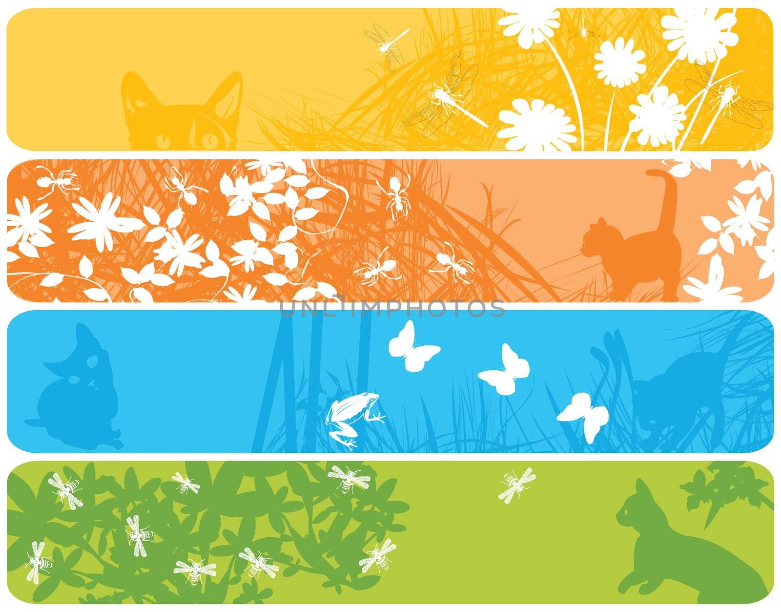 Four web banners announcing the spring